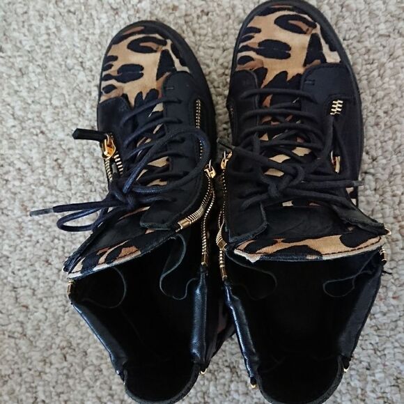 Giuseppe Zanotti Black Leopard Hi Top Sneakers size 37.5 - Picture 5 of 9